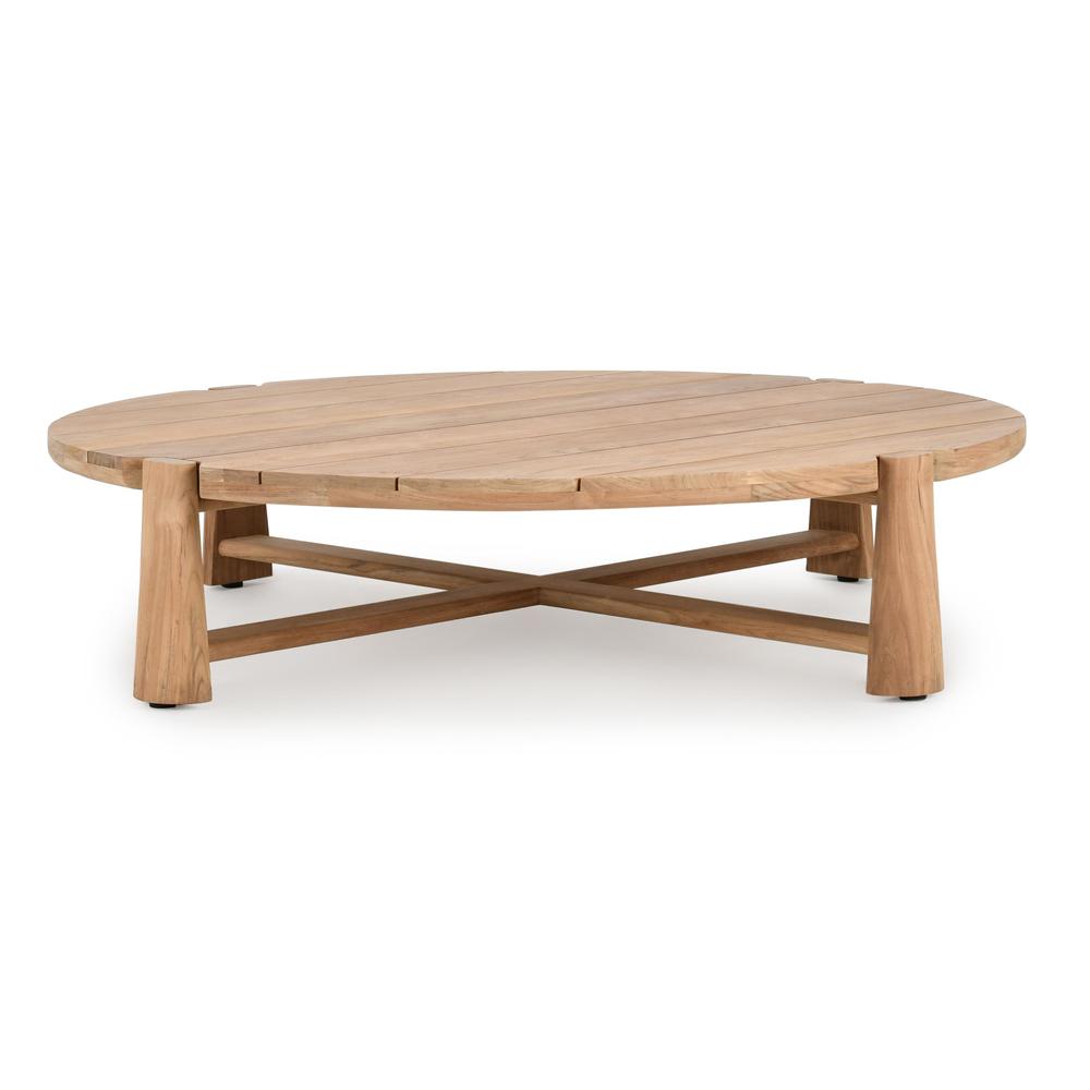 Aston 65" Round Teak Wood Outdoor Coffee Table in Natural Tone. Picture 3