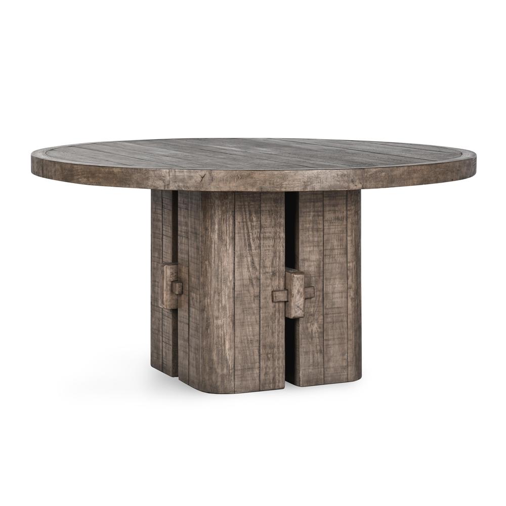 Rosemount 60" Reclaimed Pine Wood Transitional Round Dining Table in Aged Brown. Picture 1