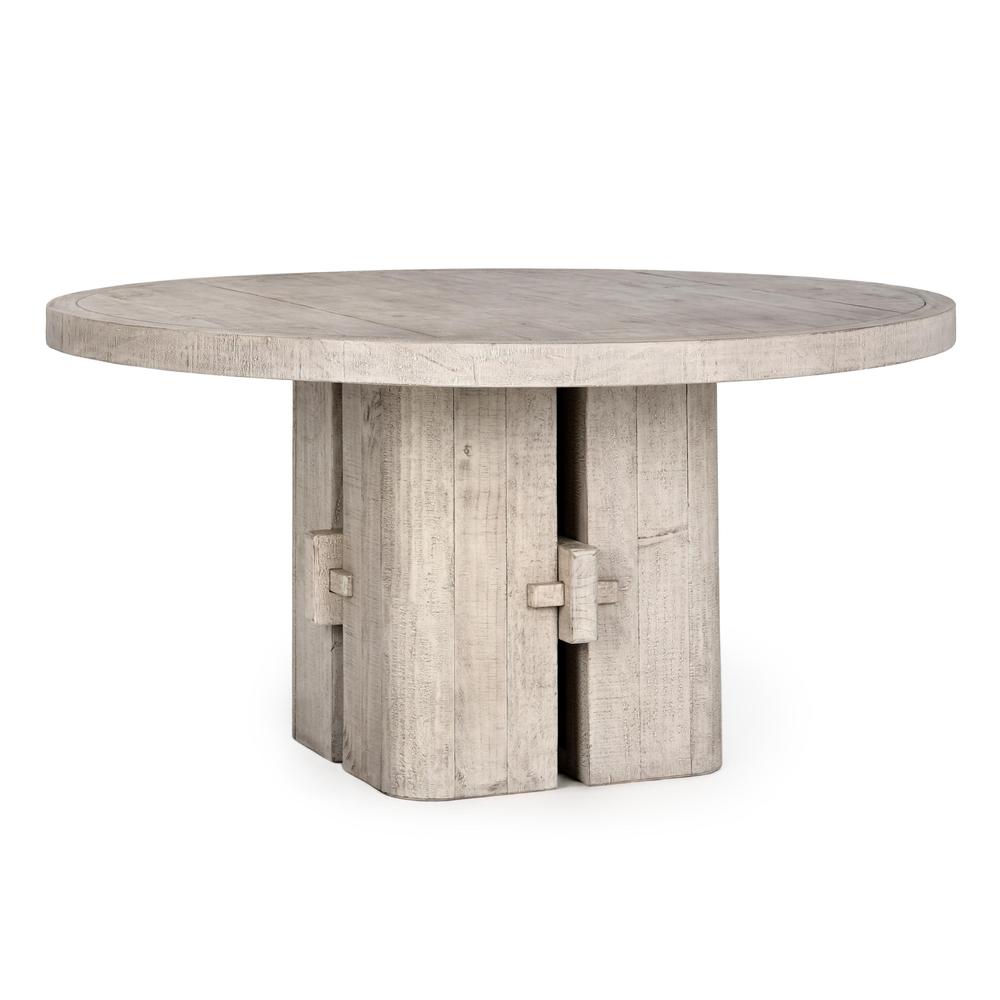 Rosemount 60" Reclaimed Pine Wood Transitional Round Dining Table in White Wash. Picture 1