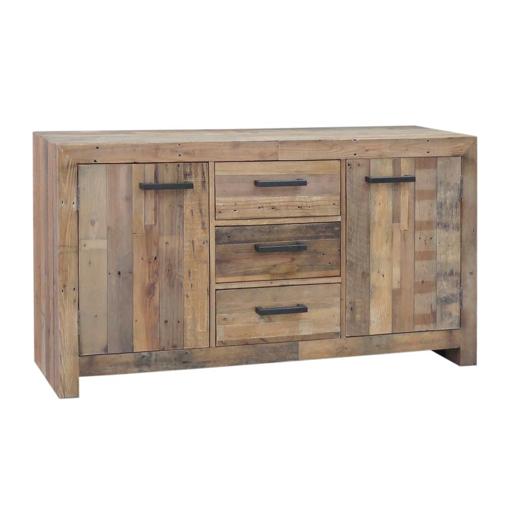 Norman Reclaimed Pine 3 Drawer 2 Door Buffet Distressed Natural. Picture 1