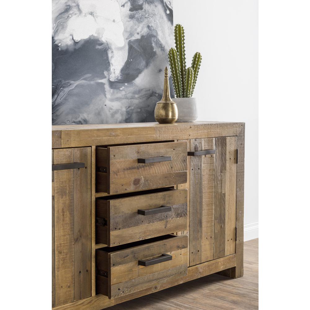 Norman Reclaimed Pine 3 Drawer 2 Door Buffet Distressed Natural. Picture 4