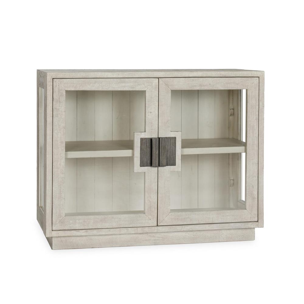Larson Two-Door Glass Oak Wood Cabinet in White. Picture 1