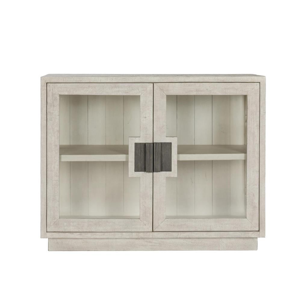 Larson Two-Door Glass Oak Wood Cabinet in White. Picture 2