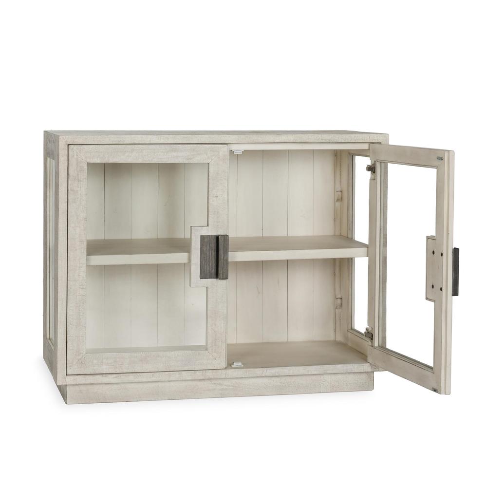 Larson Two-Door Glass Oak Wood Cabinet in White. Picture 3