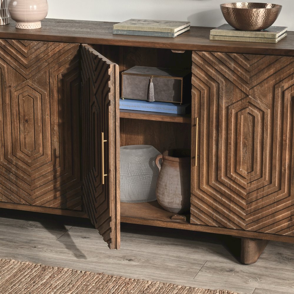 Holmes Four Door Mango Wood Sideboard in Brown. Picture 10