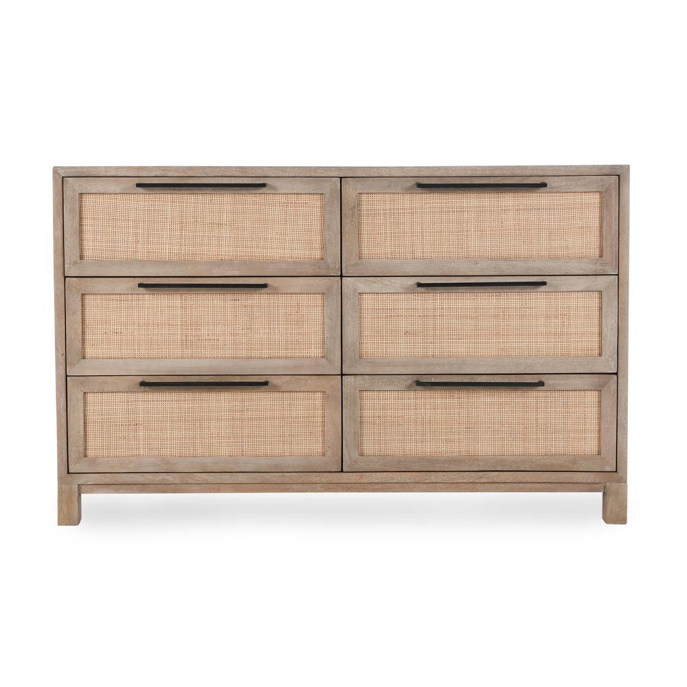 Jensen Six-Drawer Mango Wood Dresser in Light Brown. Picture 2