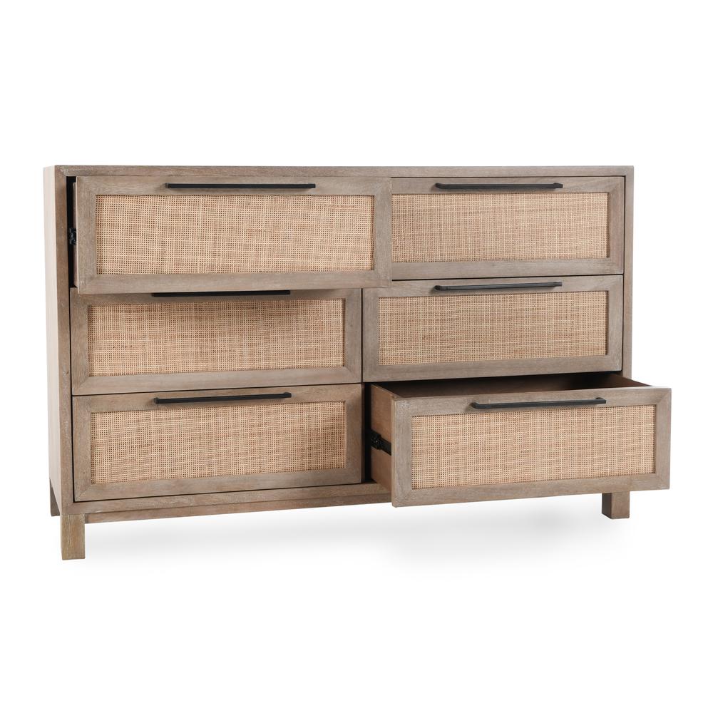 Jensen Six-Drawer Mango Wood Dresser in Light Brown. Picture 5