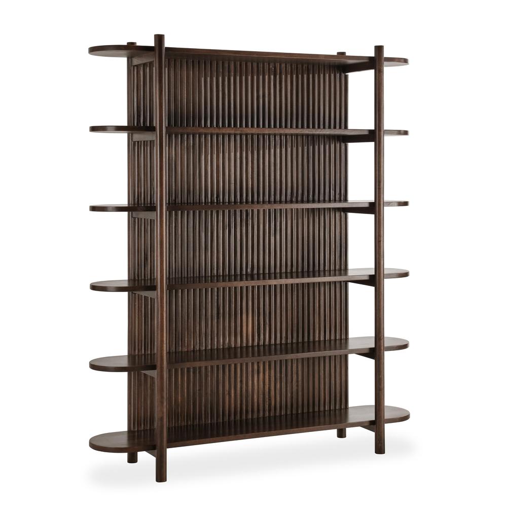 Redford 81" Mango Wood Mid-Century Modern Brown Bookcase. Picture 1