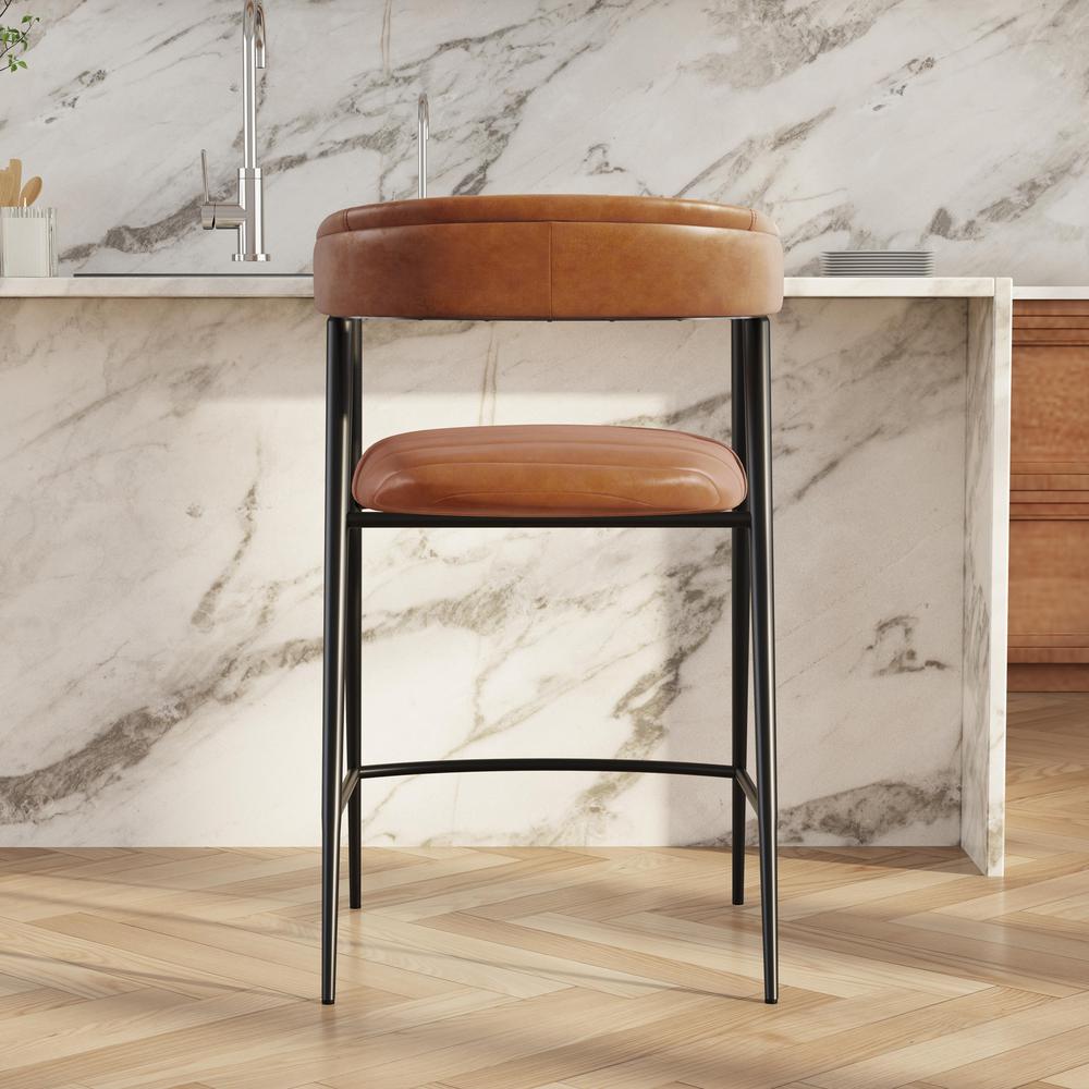 Preston 26" Leather Counter Stool in Caramel. Picture 7