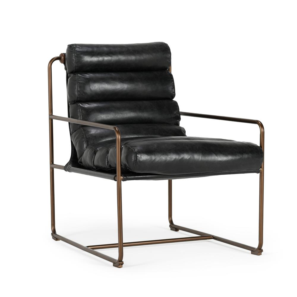 Argo  Top Grain Leather Black Accent Chair. Picture 1