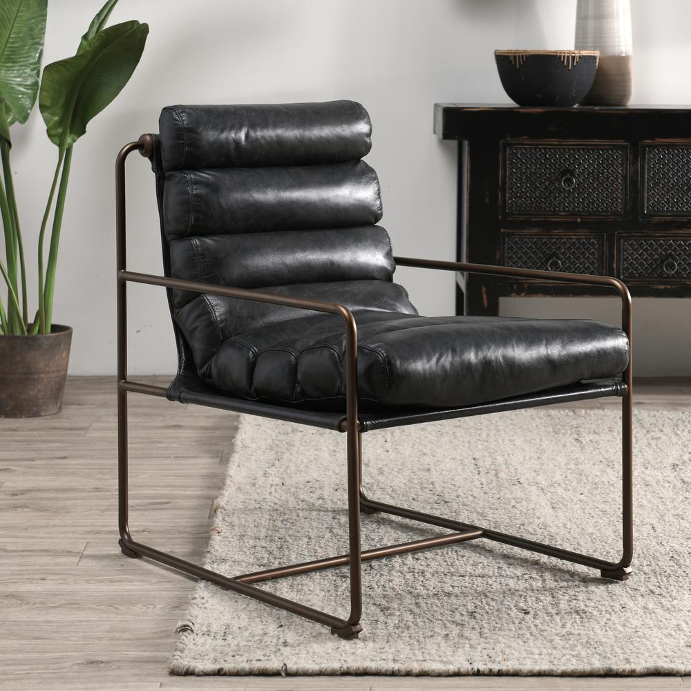 Argo  Top Grain Leather Black Accent Chair. Picture 8