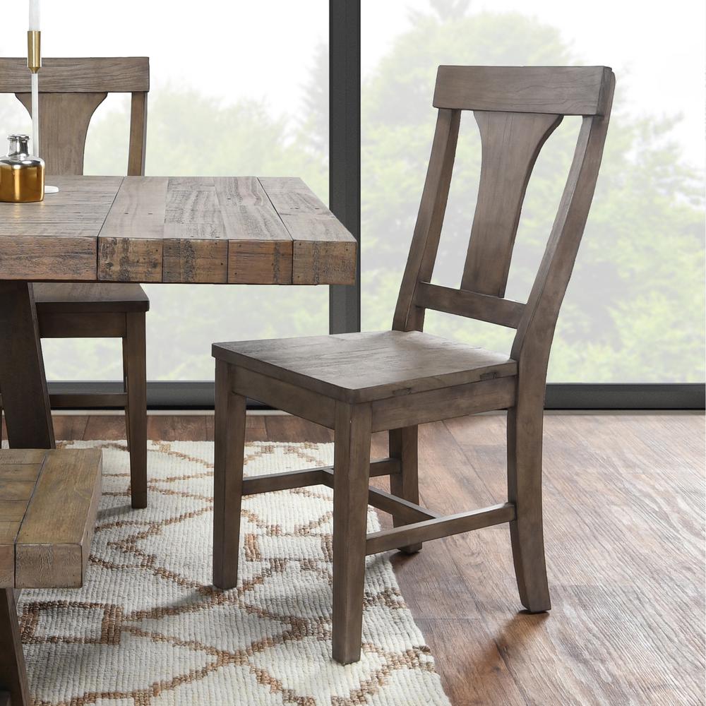 Tuscany Reclaimed Pine Wood Dining Chair Set of 2 Distressed Brown. Picture 5