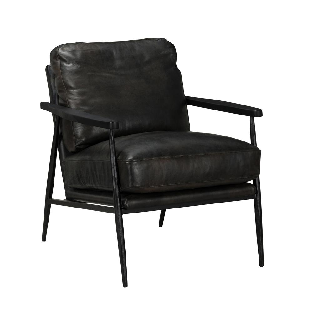Arnold Leather Club Chair Black by Kosas Home. Picture 2