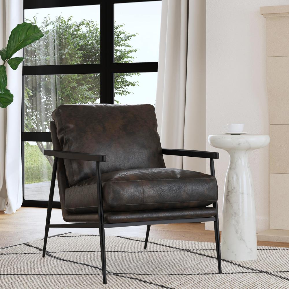 Arnold Leather Club Chair Black by Kosas Home. Picture 6