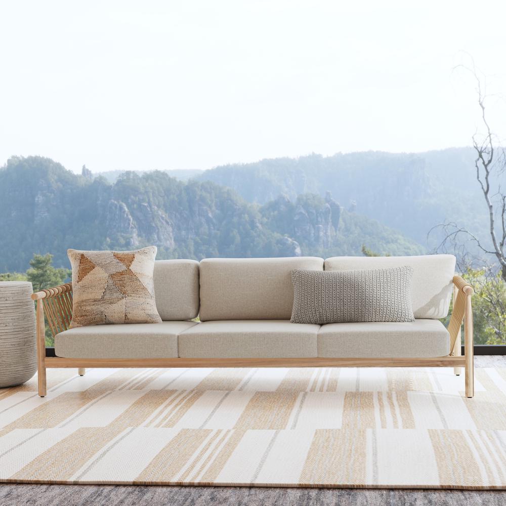 Leo Teak Wood Coastal Outdoor Sofa in Taupe. Picture 6