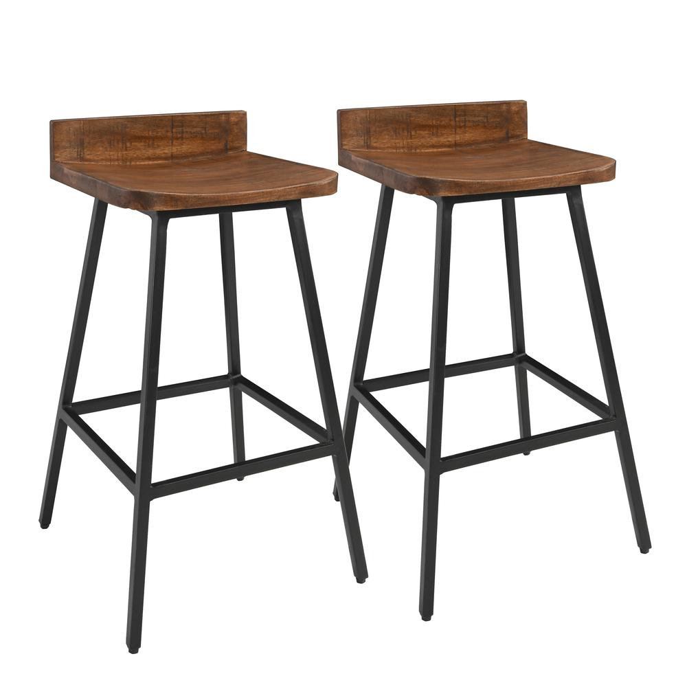 Pennie 27" Industrial Solid Wood Brown Counter stool Set of 2 by Kosas Home. Picture 1