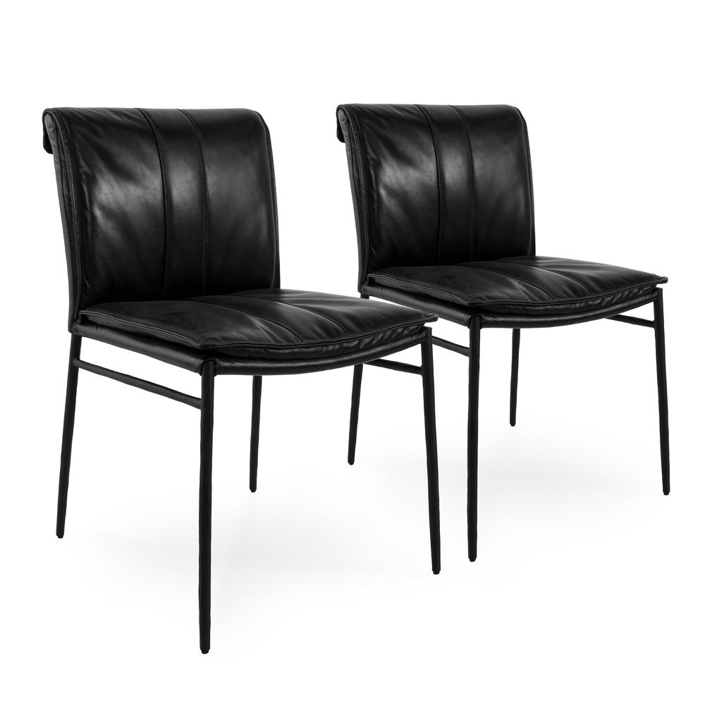 Mayer Genuine Leather Dining Chair Jet Black Set of 2. Picture 1