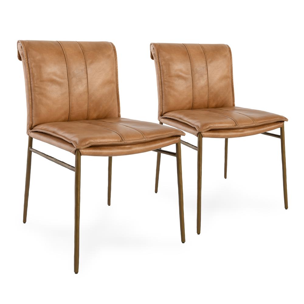 Mayer Genuine Leather Dining Chair Adobe Tan Set of 2. Picture 1