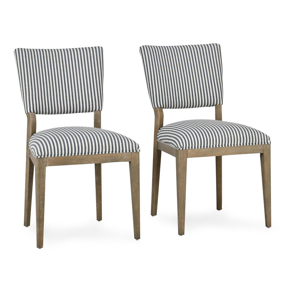 Phillip Upholstered Fabric Dining Chair Stiped Blue Set of 2. Picture 1