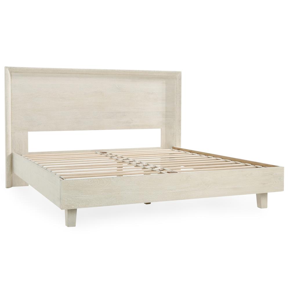 Reece Mango Wood Queen Bed in White. Picture 1