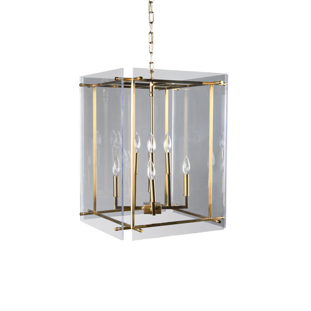 Lena 8-Light Iron and Acrylic Chandelier, Gold, by Kosas Home. Picture 1