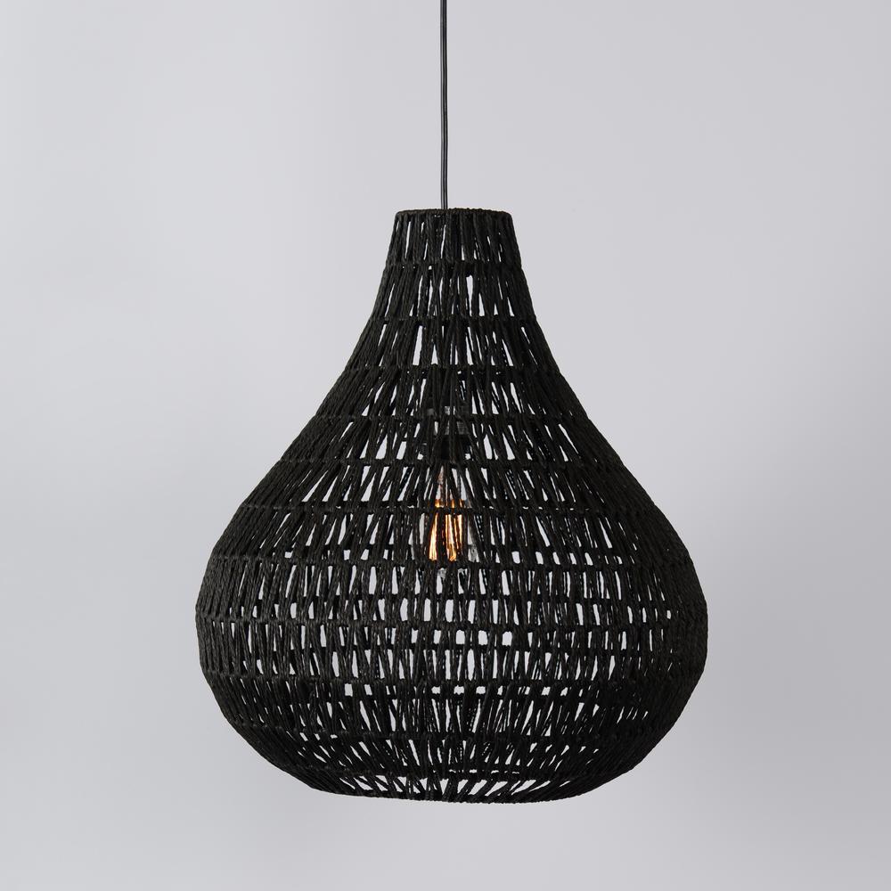 Quaid 1-Light Woven Black Pendant  By Kosas Home. Picture 1