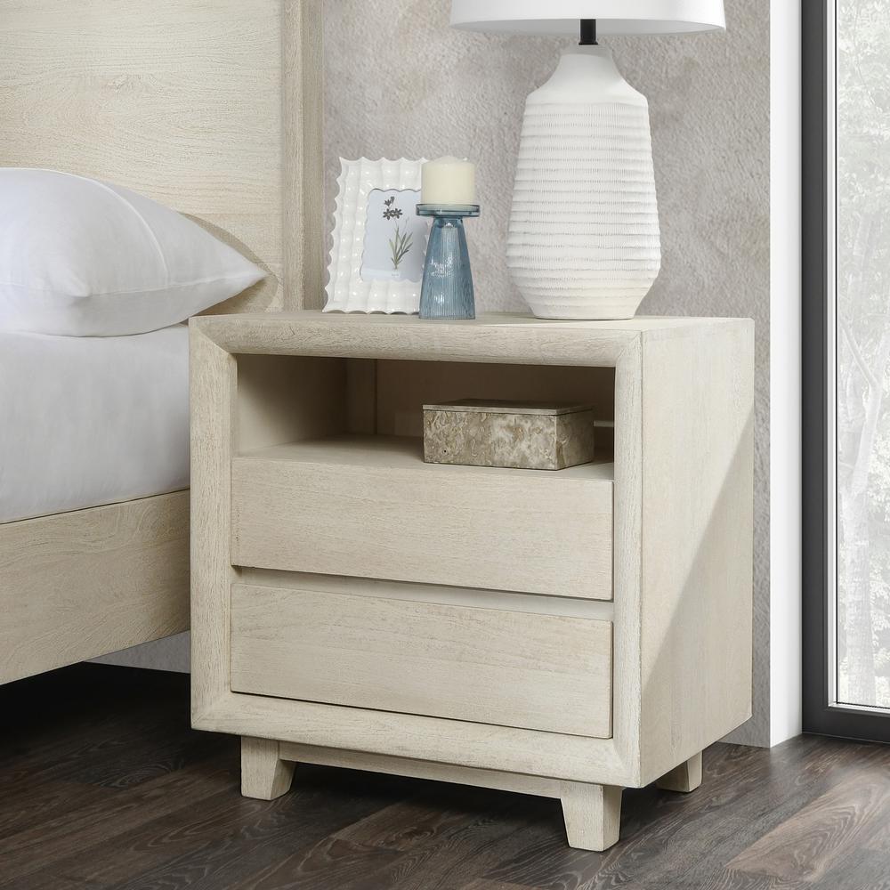 Reece Two-Drawer Mango Wood Nightstand in Sand. Picture 9