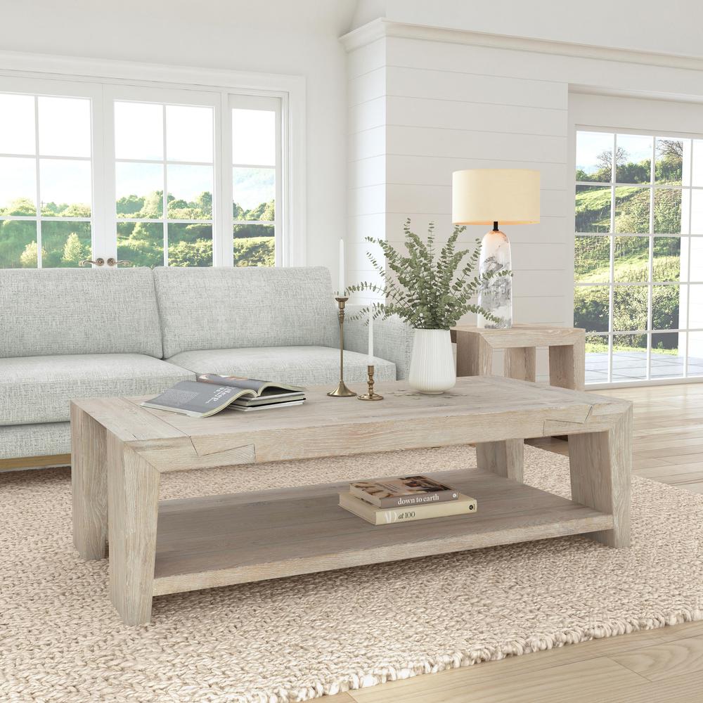 Troy 60" Oak Coffee Table in White. Picture 5