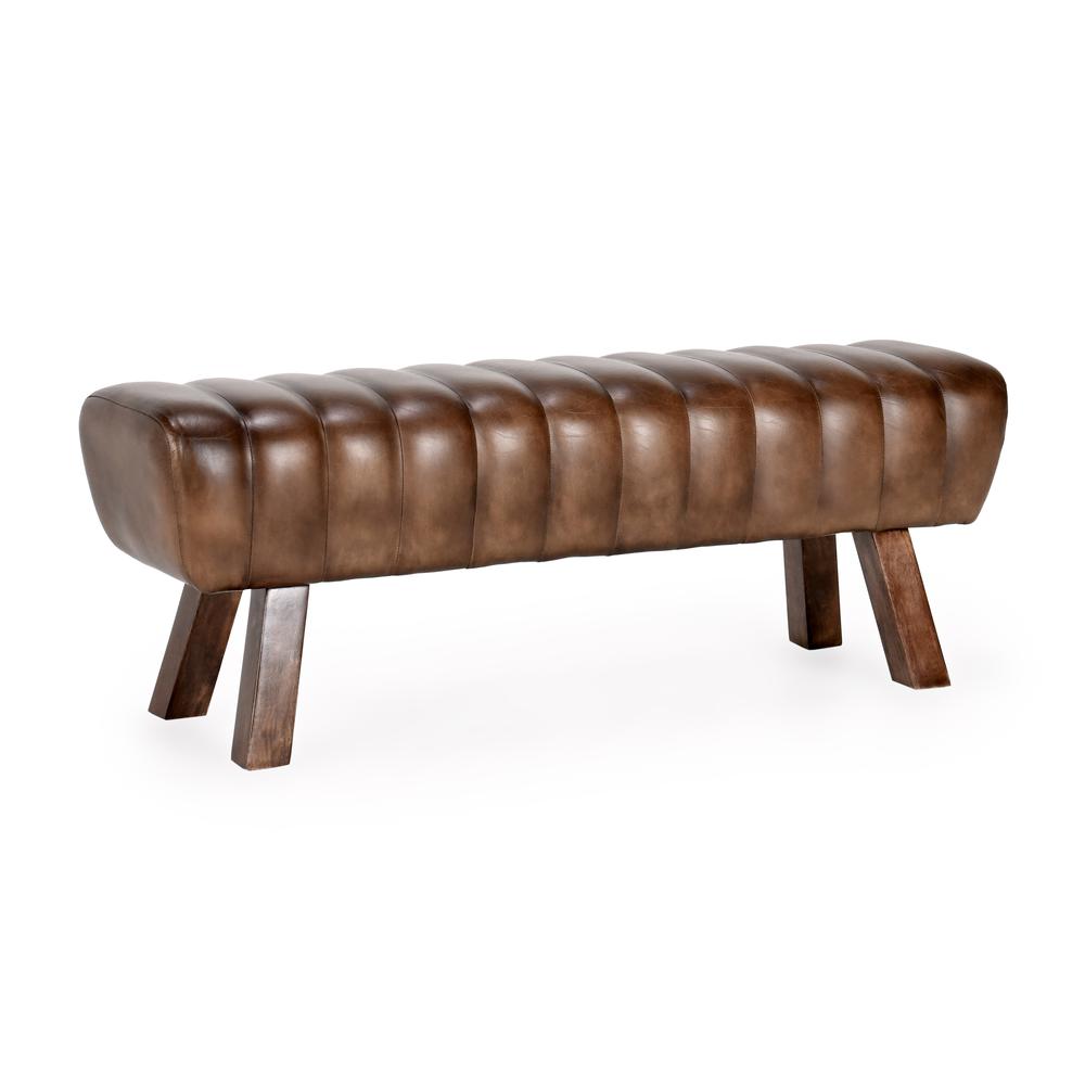 Florian 50" Leather Bench in Brown. Picture 1
