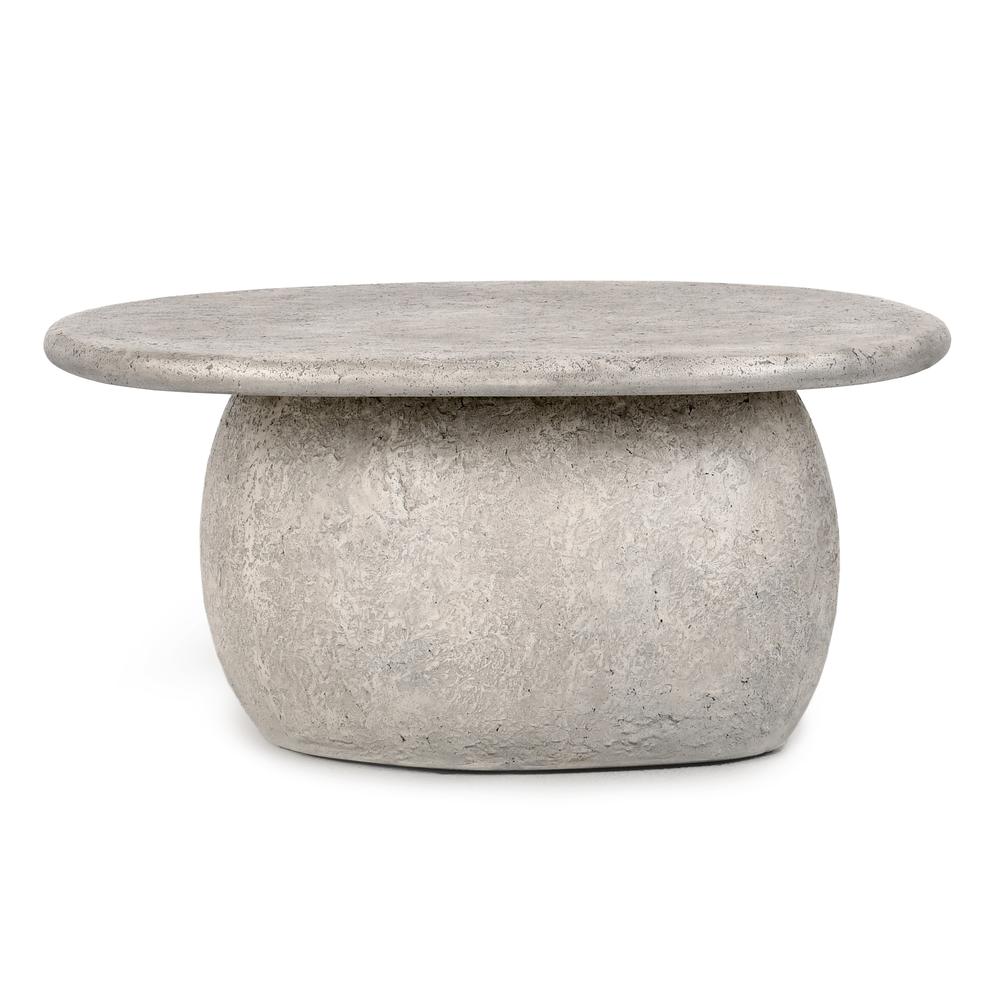 Britney 42" Concrete Outdoor Round Coffee Table in Light Grey. Picture 2