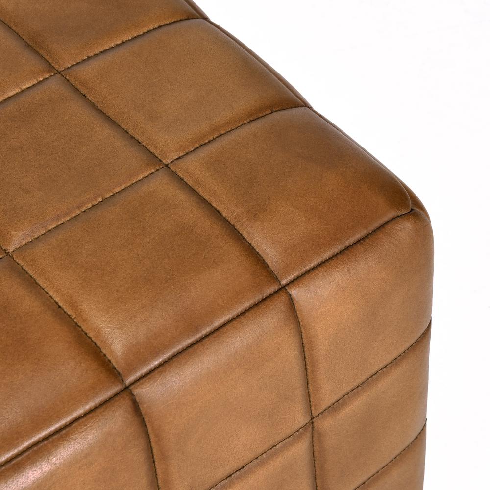 Carlo 18" Leather Ottoman in Camel. Picture 3