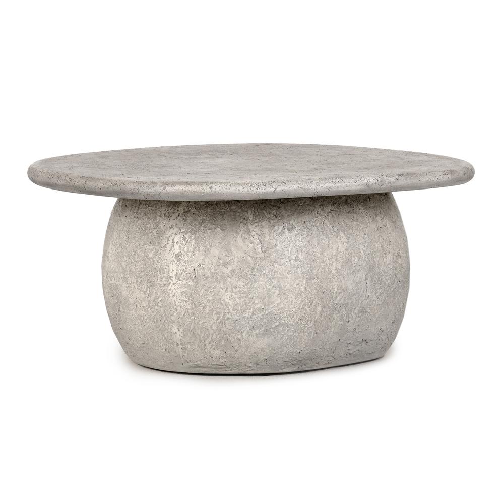 Britney 42" Concrete Outdoor Round Coffee Table in Light Grey. Picture 1