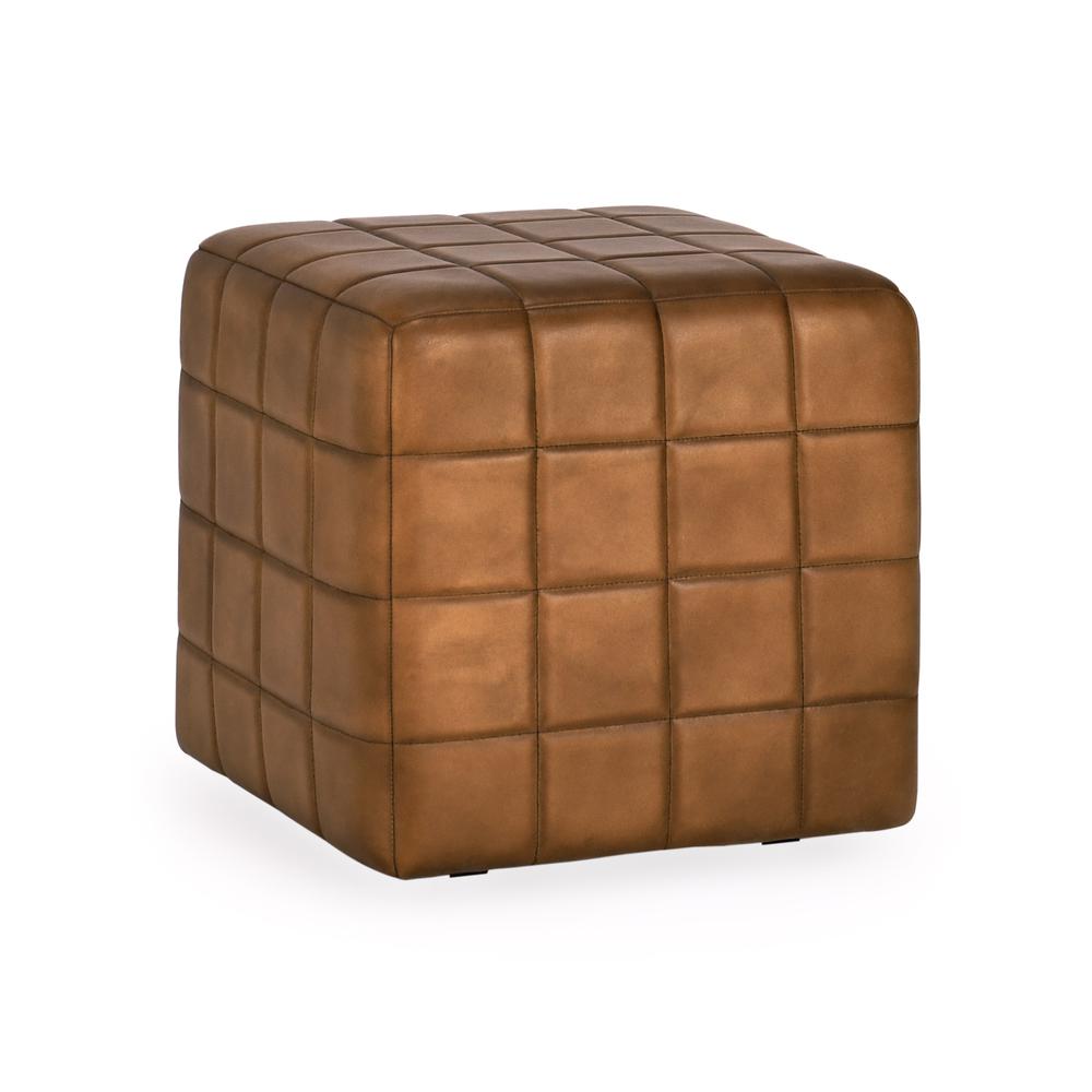 Carlo 18" Leather Ottoman in Camel. Picture 1