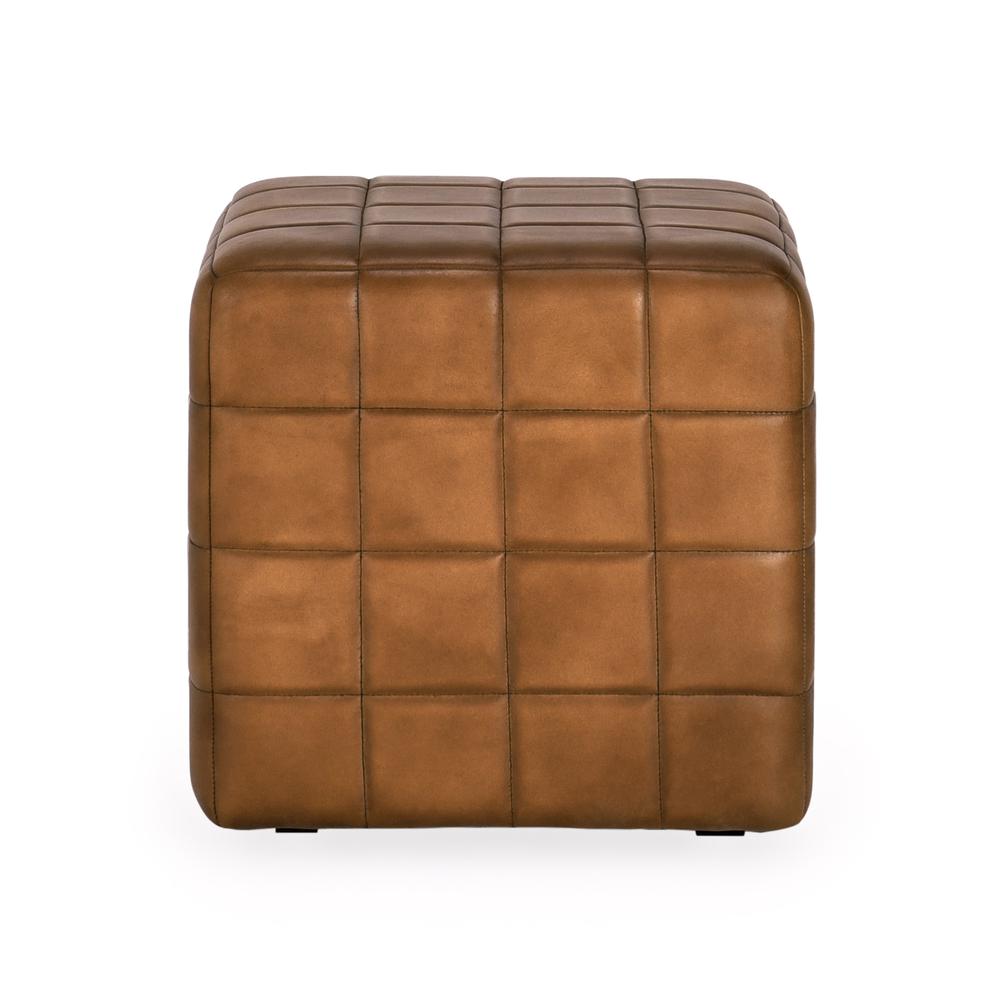Carlo 18" Leather Ottoman in Camel. Picture 2