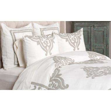 Kent 100% Cotton Embroidered Queen Duvet , Ivory. Picture 1