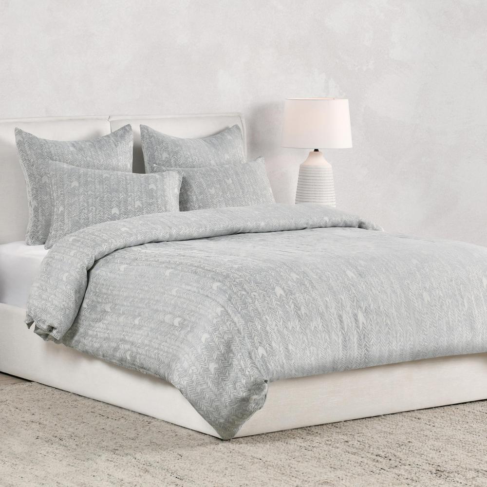 Lana 100% Cotton Gray Embroidered Queen Duvet. Picture 2