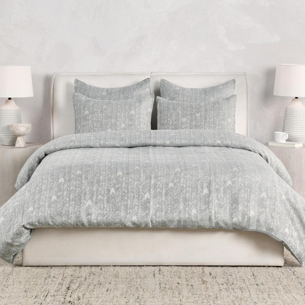 Lana 100% Cotton Gray Embroidered Queen Duvet. Picture 3