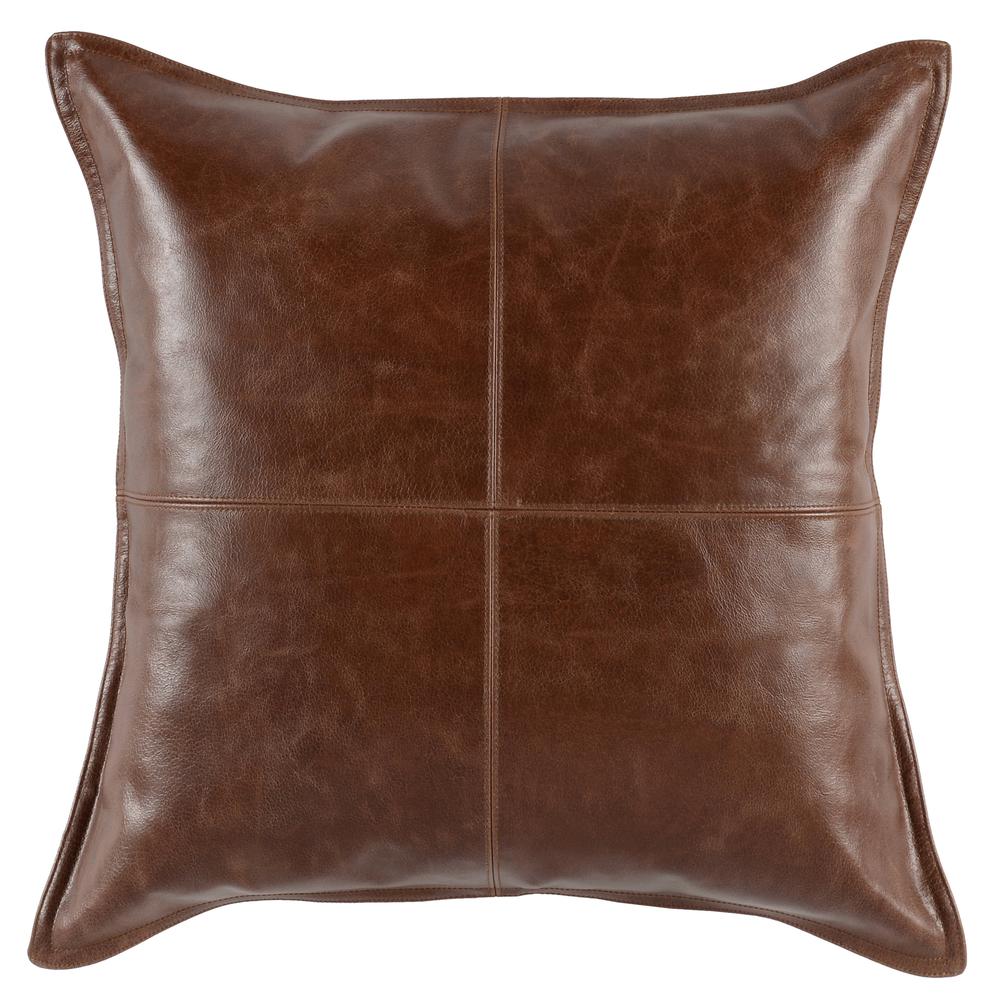 Kosas Home Cheyenne 100% Leather 22" Throw Pillow, Brown. Picture 1