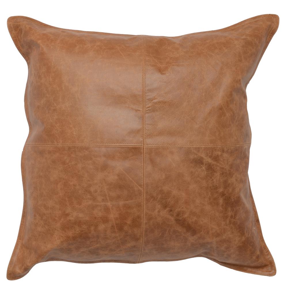 Kosas Home Cheyenne 100% Leather 22" Throw Pillow, Chestnut Brown. Picture 1