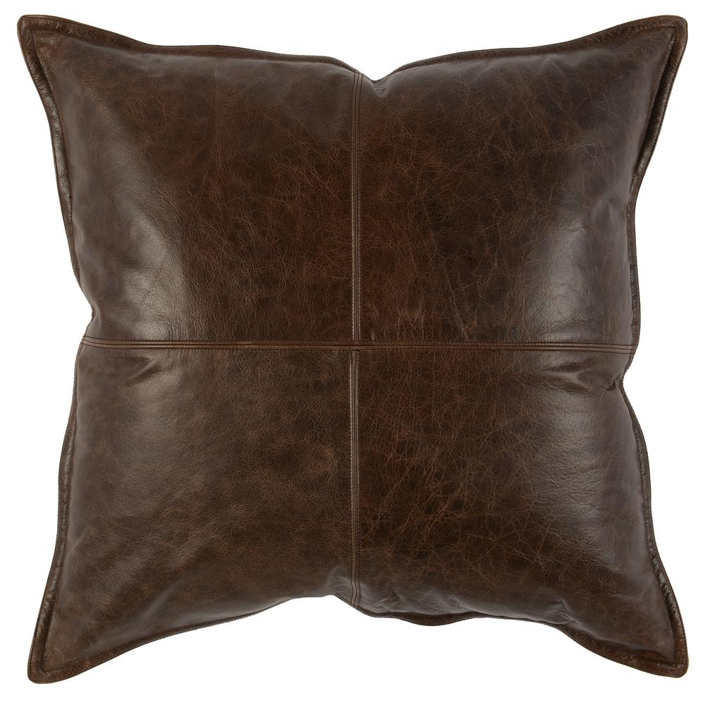 Kosas Home Cheyenne 100% Leather 22" Throw Pillow, Chocolate Brown. Picture 1