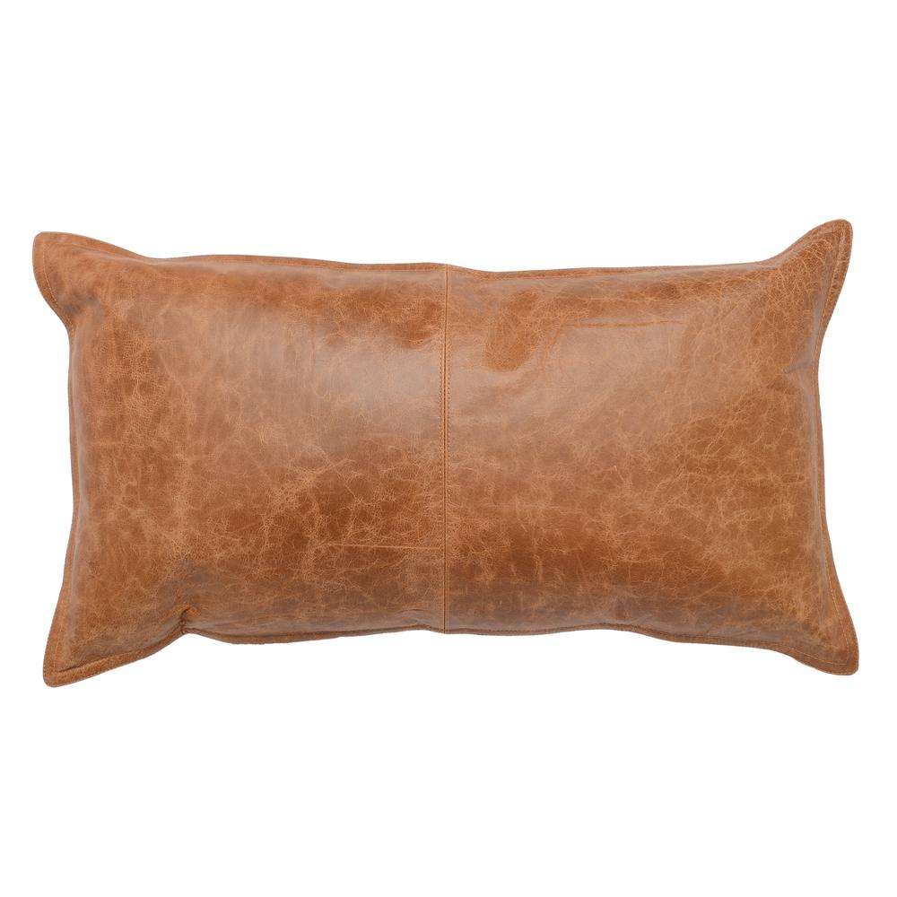 Kosas Home Cheyenne 100% Leather 14" x 26" Throw Pillow, Chestnut Brown. Picture 1