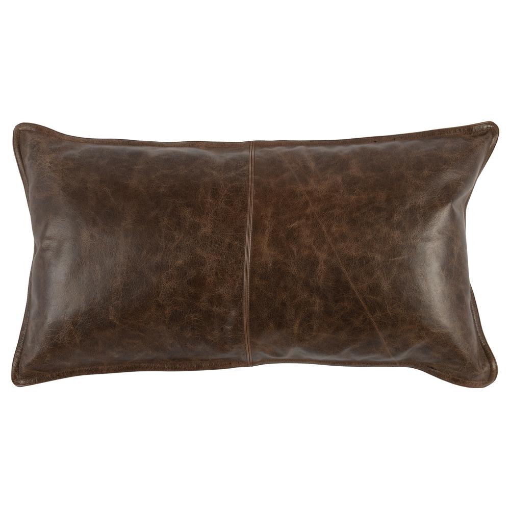 Kosas Home Cheyenne 100% Leather 14" x 26" Throw Pillow, Chocolate Brown. Picture 1