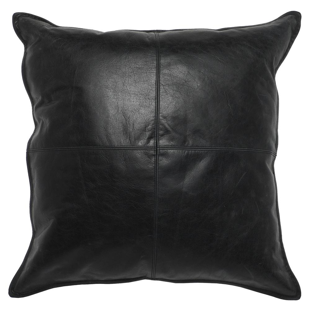 Kosas Home Cheyenne 100% Leather 22" x 22" Throw Pillow, Black. Picture 1
