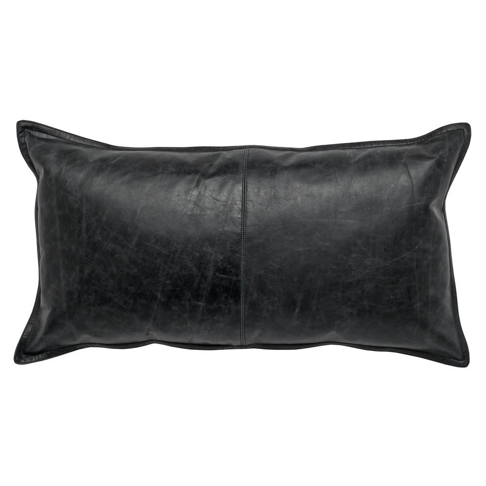 Kosas Home Cheyenne 100% Leather 14" x 26" Throw Pillow, Black. Picture 1