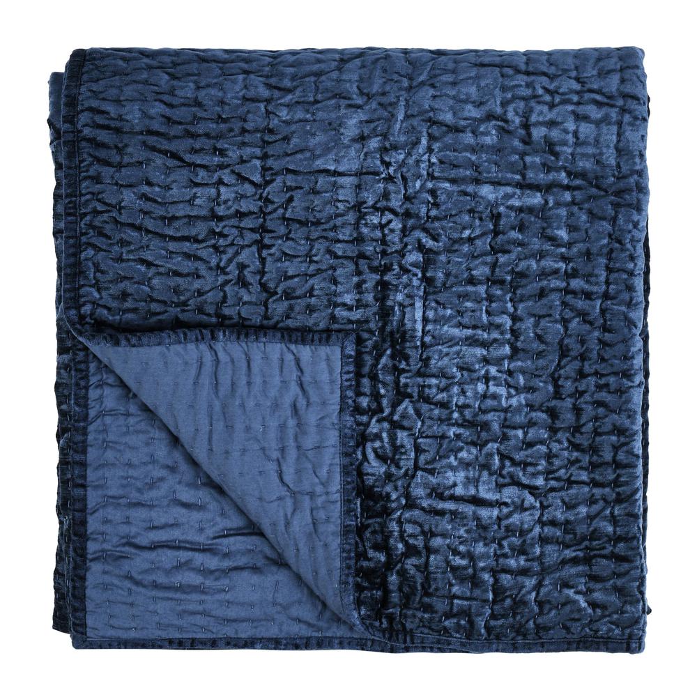 Dimitry 100% Rayon Velvet Ocean Blue King Quilt by Kosas Home. Picture 2