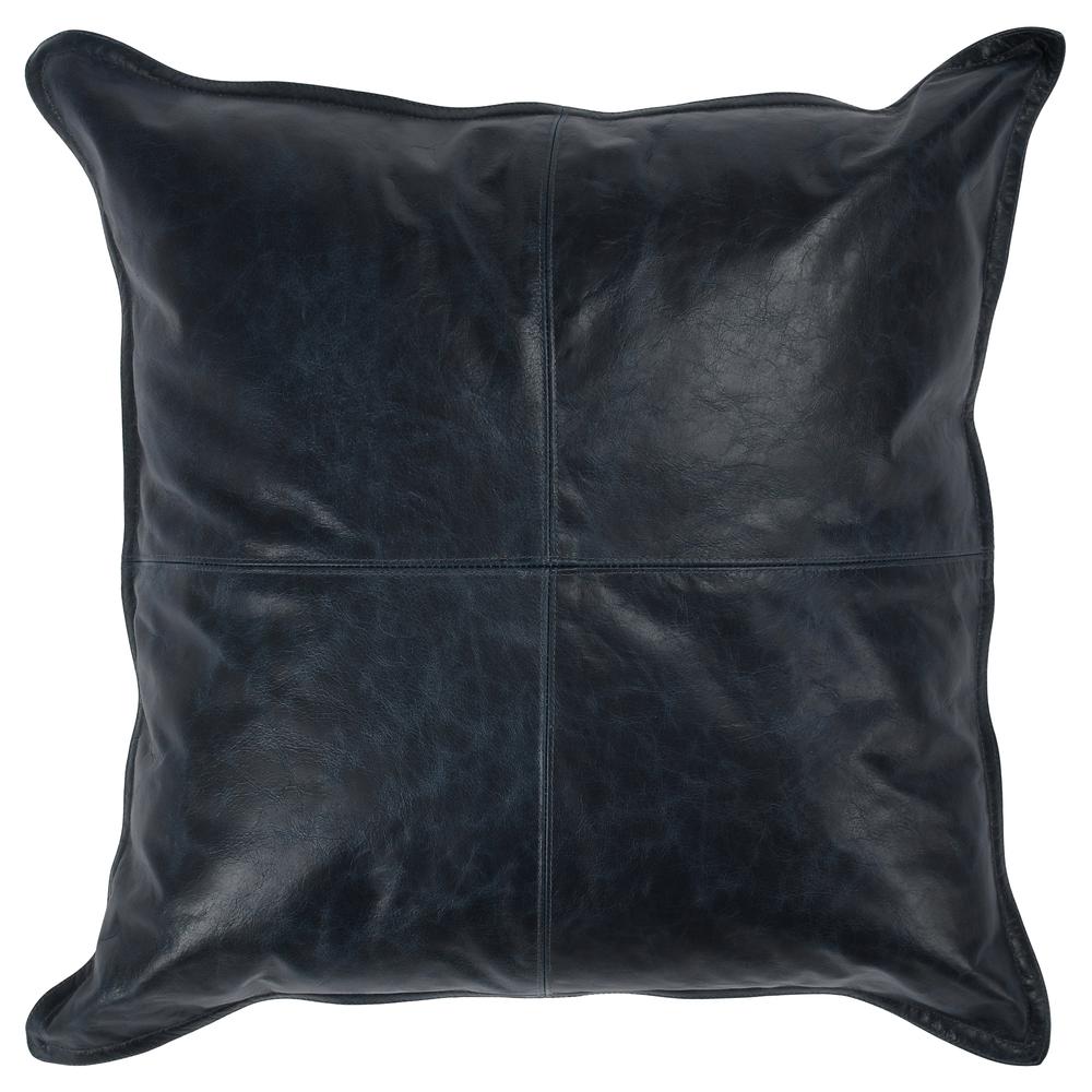 Cheyenne 100% Leather 22" Throw Pillow in Blue by Kosas Home. Picture 1