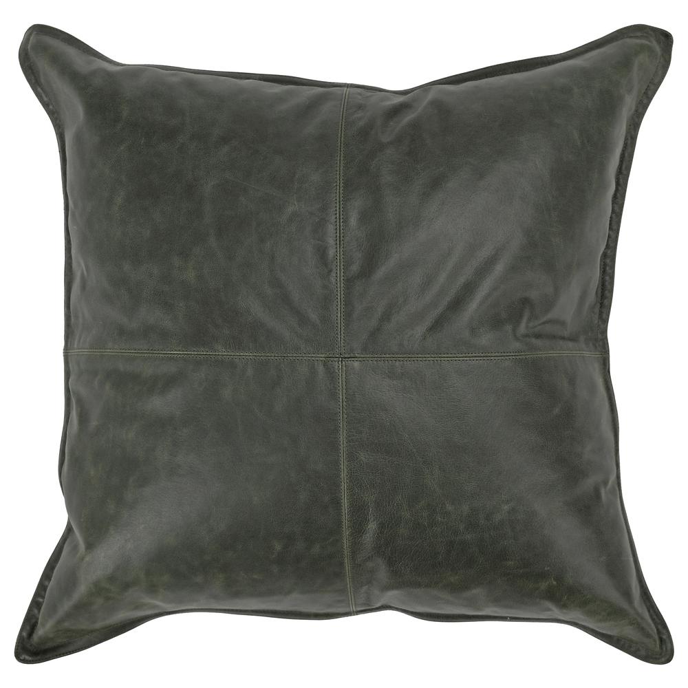 Cheyenne 100% Leather 22" Throw Pillow in Green By Kosas Home. Picture 1