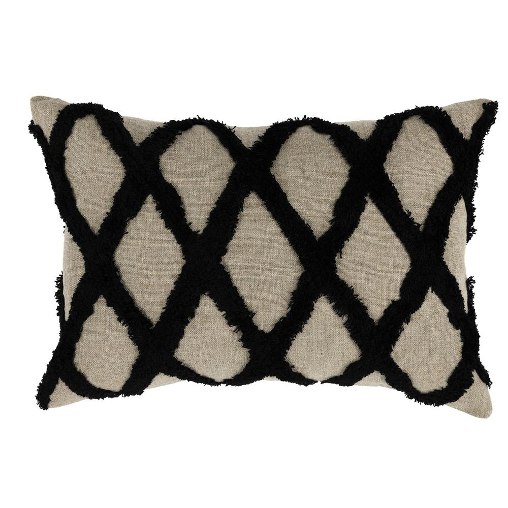 Evangeline 100% Linen 14"x 20" Throw Pillow in Black by Kosas Home. Picture 1