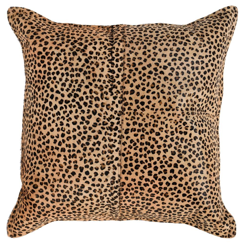 Leopard 100% Cow Hide 20" Throw Pillow in Animal Print by Kosas Home. Picture 2