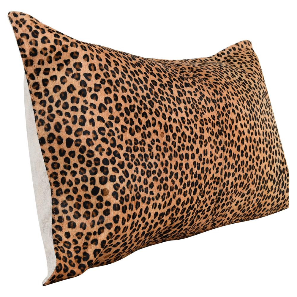 Leopard 100% Cow Hide 14"x 26" Throw Pillow in Animal Print by Kosas Home. Picture 3